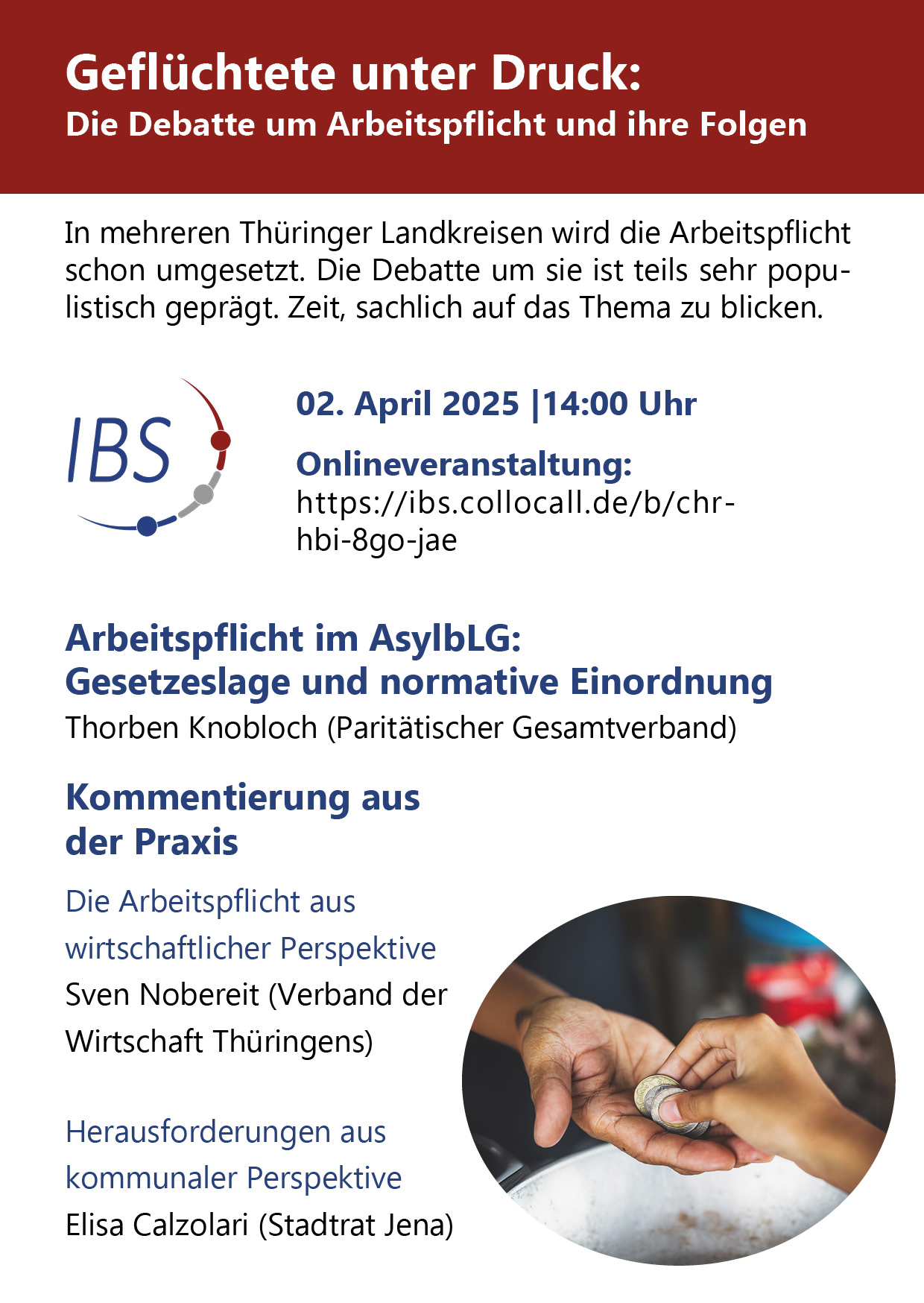 Flyer zur Veranstaltung "Geflüchtete unter Druck"
